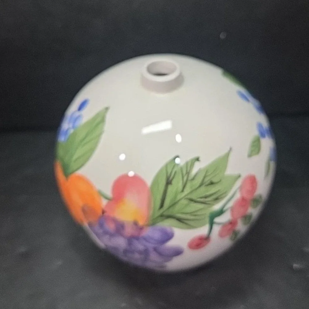 Fruit Themed Bud Vase, Vintage Hand Painted‎ Ceramic Flower Holder, Centerpiece